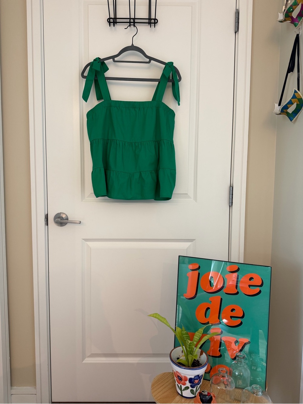 Green Tie-Shoulder Tiered Tank Top